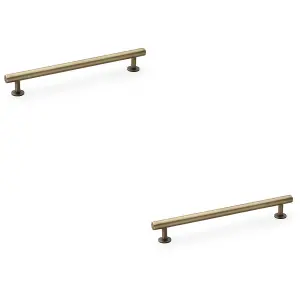 2 PACK - Round T Bar Pull Handle - Antique Brass - 192mm Centres SOLID BRASS Drawer Door