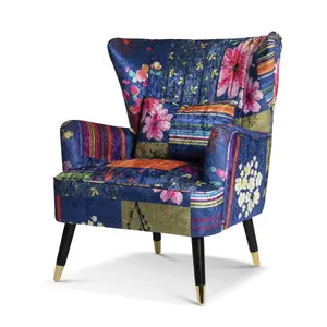 Fabric Purple Patchwork Victoria Accent Wingback Chair