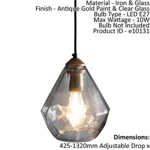 Ceiling Pendant Light Antique Gold Paint & Clear Glass 10W LED E27