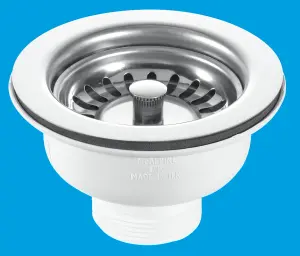 McAlpine BSWCLS 1.5" Basket Strainer Waste 113mm Stainless Steel Flange Spring-Loaded Plug Centre Pin Model