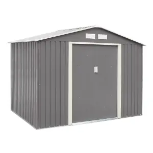 8 x 6 Double Door Metal Apex Shed (Light Grey)