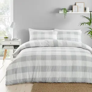 Seersucker Gingham Textured Silver Duvet Cover Set