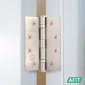 AFIT Satin Nickel Door Hinges - 4 Inch / 102mm  Internal Fire Door Hinges - 5 Pairs