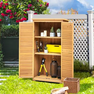 Costway Outdoor Fir Wood Storage Shed Garden Tool Cabinet Locker Tall Vertical Organizer