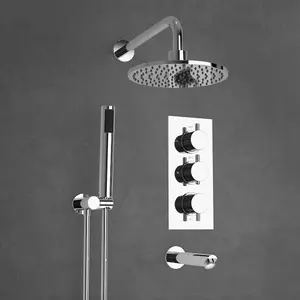 Flora 3 Dial 3 Way Round Set - Shower Head, Handset And Bath Filler Spout