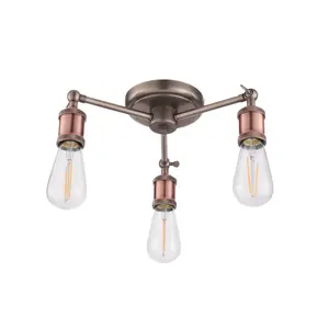 Anson Lighting Portales 3lt Semi Flush light finished in Aged pewter and aged copper plate