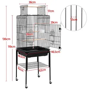 Yaheetech Black Play Top Metal Bird Cage w/ Detachable Rolling Stand