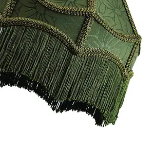 Classic Victorian Style Empire Pendant Shade in Forest Green Fabric with Tassels