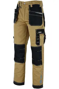 MS9 Mens Hi Viz Cargo Combat Holster Pockets Tactical Working Work Trouser Trousers Pants Jeans E1, Khaki - 32W/34L