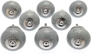 MangoTreeKnobs Grey Crackle Round Ceramic Door Knobs Vintage Shabby Chic Cupboard Drawer Pull Handles Set of 8