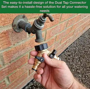 Dual Tap Brass Connector Set with 2 hose end connectors 3/4" Hazelock Universal