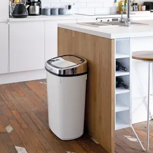 Dihl - UK MADE - 50L White Sensor Bin with Chrome Sensor Lid Kitchen Waste Dust Bin Automatic Motor