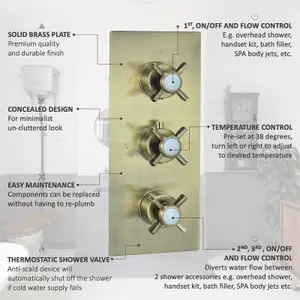 ENKI Edwardian Antique Brass Crosshead 3-Outlet Solid Brass Thermostatic Triple Shower Valve TSV063