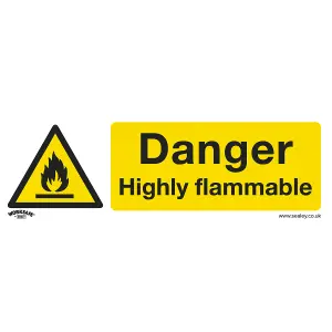 Sealey Warning Safety Sign Danger Highly Flammable Self-Adhesive Vinyl SS45V1