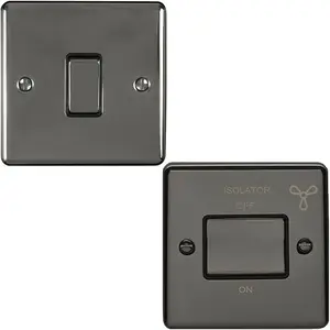 BLACK NICKEL Bathroom Switch Set -1x Light & 1x 6A Extractor Fan Isolator Switch