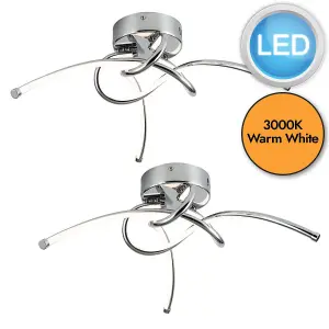 First Choice Lighting Set of 2 Twist Chrome LED Flush Ceiling Lights