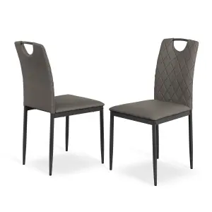 Set Of 4 Monza Faux Leather Dining Chair Modern Padded Seat Metal Legs Kitchen (Grey)