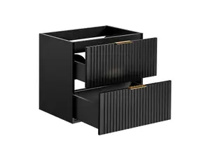 Bathroom Vanity Unit 600mm Drawer and Tall Cabinet Tallboy Set Ribbed Textured Black Modern Wall Hung Furniture Adel