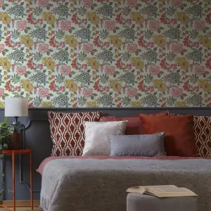 GoodHome Padworth Blue, cream & red Floral Textured Wallpaper