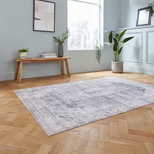 Grey Traditional Bordered Geometric Rug Easy to clean Living Room and Bedroom-150cm X 230cm