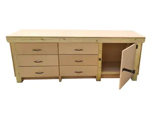 Wooden MDF top workbench, tool cabinet with lockable cupboard (V.3) (H-90cm, D-70cm, L-210cm)