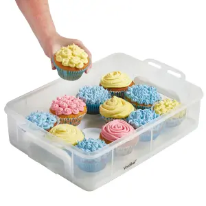 VonShef Cupcake Carrier with Handle, 24 Muffin Stackable Cake Caddy, 2 Tier Bake Holder w/Snap & Stack Design, Plastic Carry Box