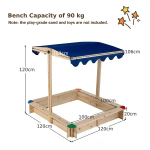 Costway Kids Wooden Sandbox Outdoor Children Play Sandpit w/ Height-adjustable Canopy