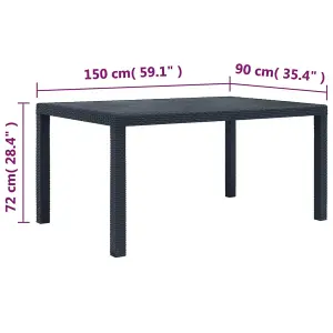 Berkfield Garden Table Anthracite 150x90x72 cm Plastic Rattan Look