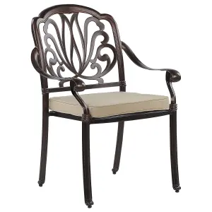 Set of 4 Garden Chairs with Cushions ANCONA Metal Dark Brown