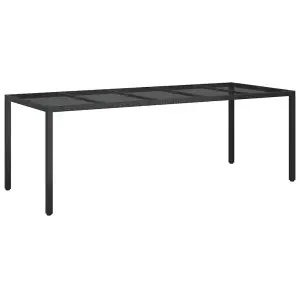 Berkfield Garden Table Black 250x100x75 cm Tempered Glass and Poly Rattan