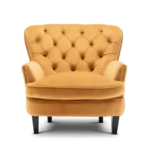 Velvet Gold Buttoned Ava Accent Chair