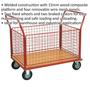 Heavy-Duty Platform Truck with Removable Sides and Braked Castors - 300kg Capacity