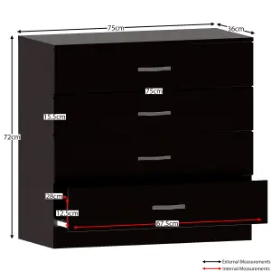 Vida Designs Riano Black 4 Drawer Chest (H)720mm (W)750mm (D)360mm