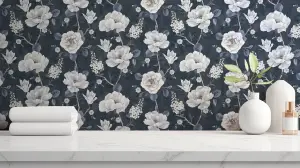 Arthouse Ashley Floral Navy Wallpaper