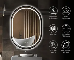 BELOFAY 500x700mm Amias Oval Bathroom LED Mirror, Illuminated Bathroom Oval Toughened Mirror with LED Lights Dimmable Anti-fog