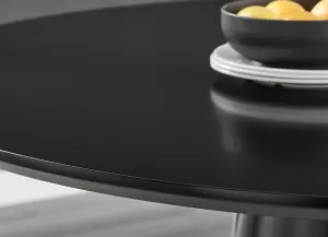 Palma Black Semi Gloss Round Dining Table & 6 Mustard Pesaro Black Leg Chairs