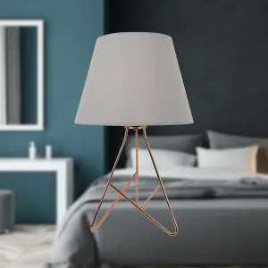 First Choice Lighting Tripod Copper 42cm Table Lamp With Grey Fabric Shade