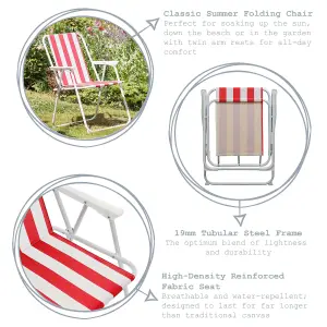 Harbour Housewares - Folding Metal Beach Chairs - Red Stripe - Pack of 2