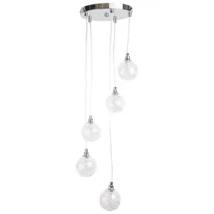 First Choice Lighting Pair of Chrome 5 Light Cluster Fitting with Glass Globe Shades