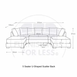 Bishop U-Shape Fabric 5 Seater Sofa Alaska Fabric Grey Scatter Back 335cm Long