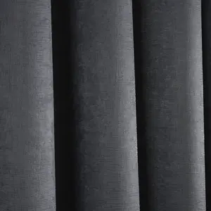 Polyester Room Darkening Grommet / Eyelet Curtain Pair Charcoal Grey / Width 229 x Drop 183 cm