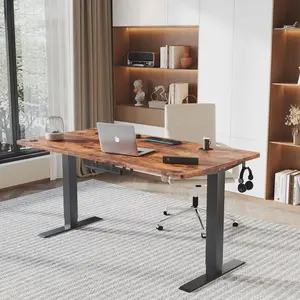 Hieronymus Electric Height Adjustable T-Shape Standing Desk Walnut / Grey / 122 x 160 x 60 cm