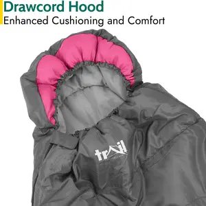 Adult Sleeping Bag 3 Season Single Person Warm Hood Carry Bag Trail Pink Alpine 250