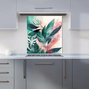 Green Feather leaves Tropical Premium Glass Kitchen Splashback W700mm x H650mm