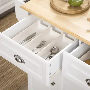 HOMCOM Kitchen Island with Adjustable Shelf Storage Drawers and Cabinets White