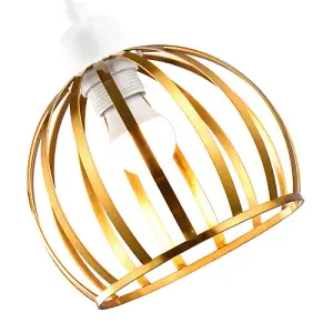 Vintage Round Cage Pendant Shade with Brushed Gold Metal Strips - Chic Design