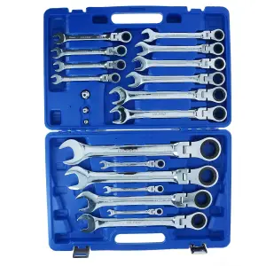 Metric Flexi Headed Ratchet Combination Spanner Wrench 8mm-32mm 20pc Set