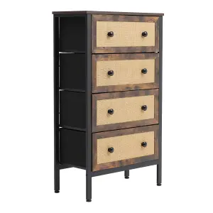 Chest of Drawers Rustic Rattan Storage Cabinet with 4 Drawers