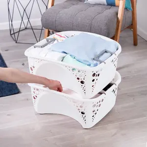 Plastic Laundry Basket with Handles White