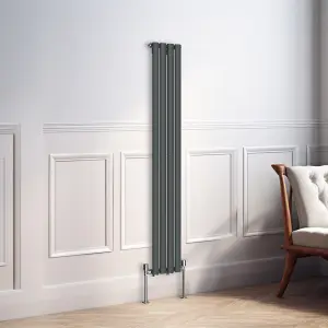 Right Radiators 1600x236mm Vertical Single Oval Column Designer Radiator Anthracite